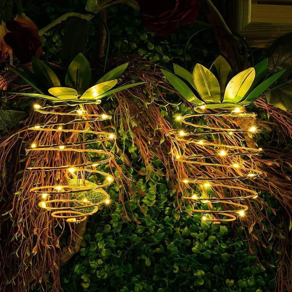 

2Pcs/set Solar Garden Lights Pineapple Shape Outdoor Solar Hanging Light Wall Lamp Fairy Night Lights Iron Wire Art Waterproof