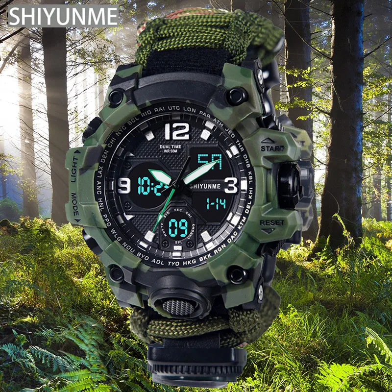 

SHIYUNME Men Military Sports Digital Watches Compass Outdoor Survival Thermometer 50M Waterproof Men's Watch Relogio Masculino