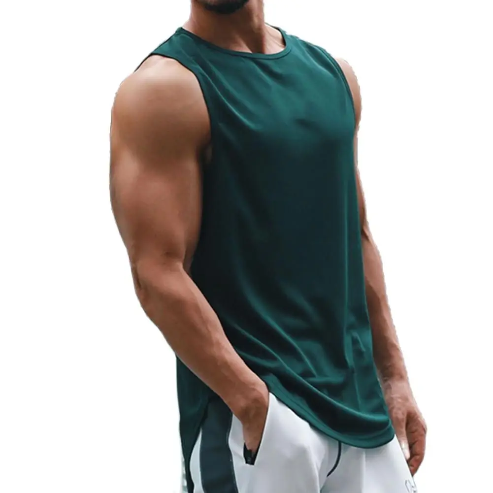 

Men Vest Sweatshirt Solid Color Casual Sleeveless O-Neck Polyester Quick Dry Summer Loose Fitness Top Sports Tanks Top