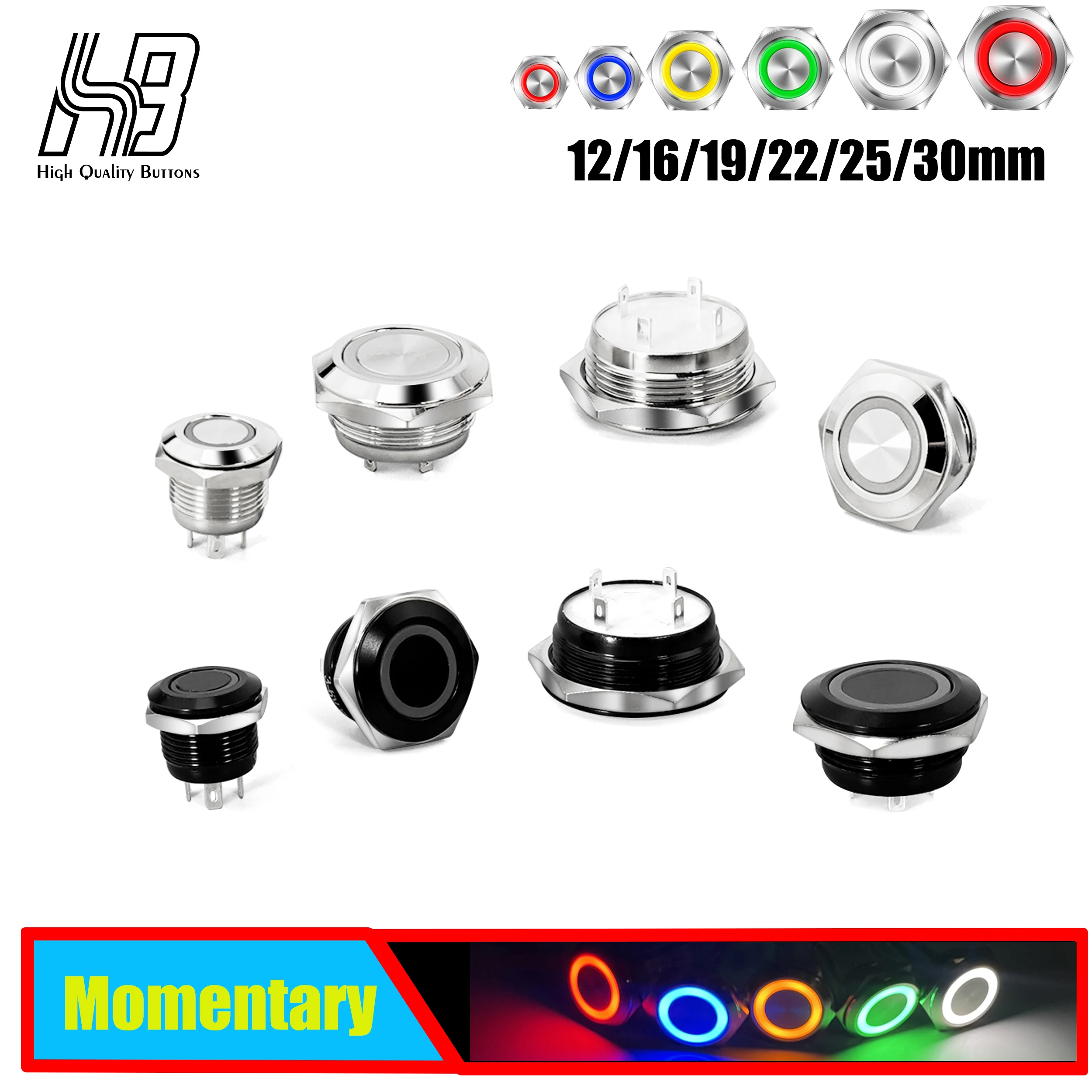 

Electric Waterproof Led Light Switch Momentary Short Mini Metal Push Button Switch 12/16/19/22mm Pressure Switches