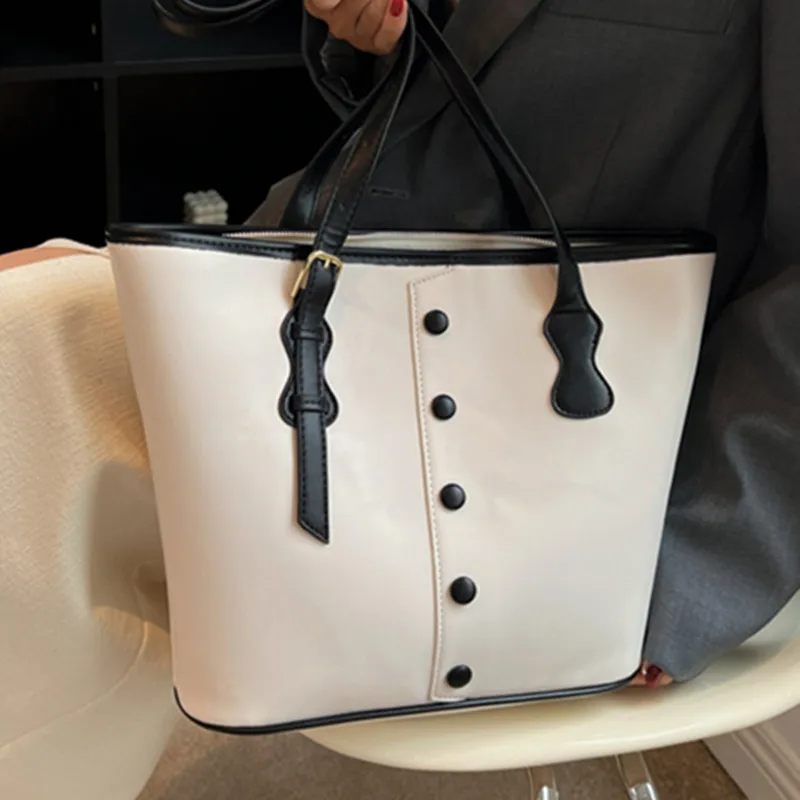 

Luxury Women Brand Handbag Fashion Button Decoration Casual Ladys Shoulder Bag Quality Pu Leather High Capacity Shopper Tote Bag