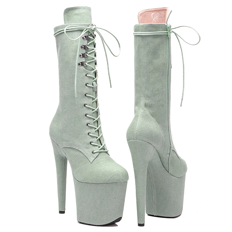 Leecabe Newest 20CM/8inches Pole dance boot with denim High Heel platform Boots Pole Dancing boot