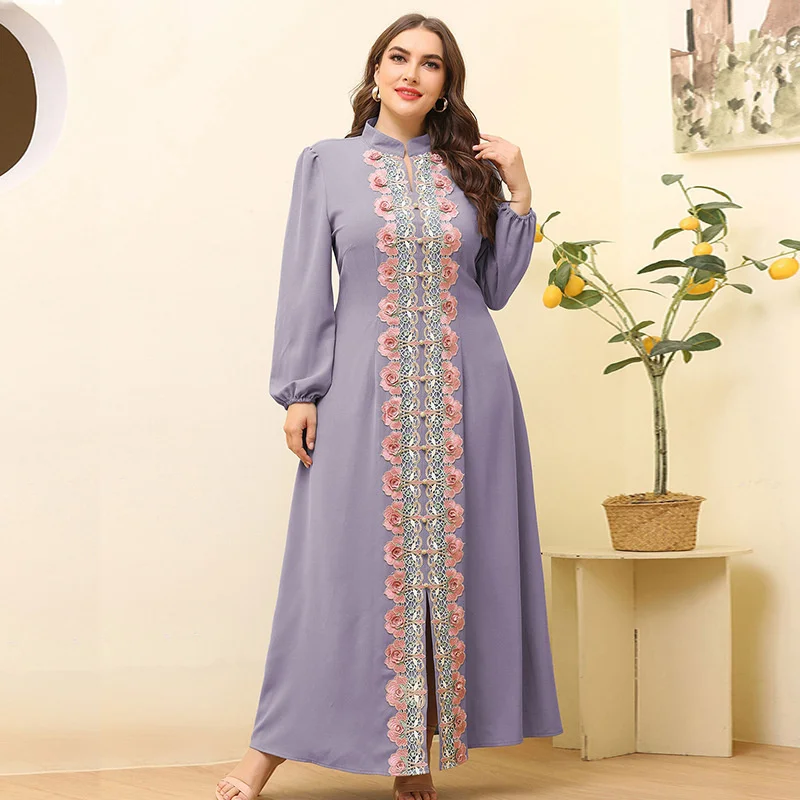 

Новинка 2022, женские мусульманские хиджабы с цветочным рисунком, Турция, женское платье-кафтан с высоким воротником и рукавами-фонариками, п...