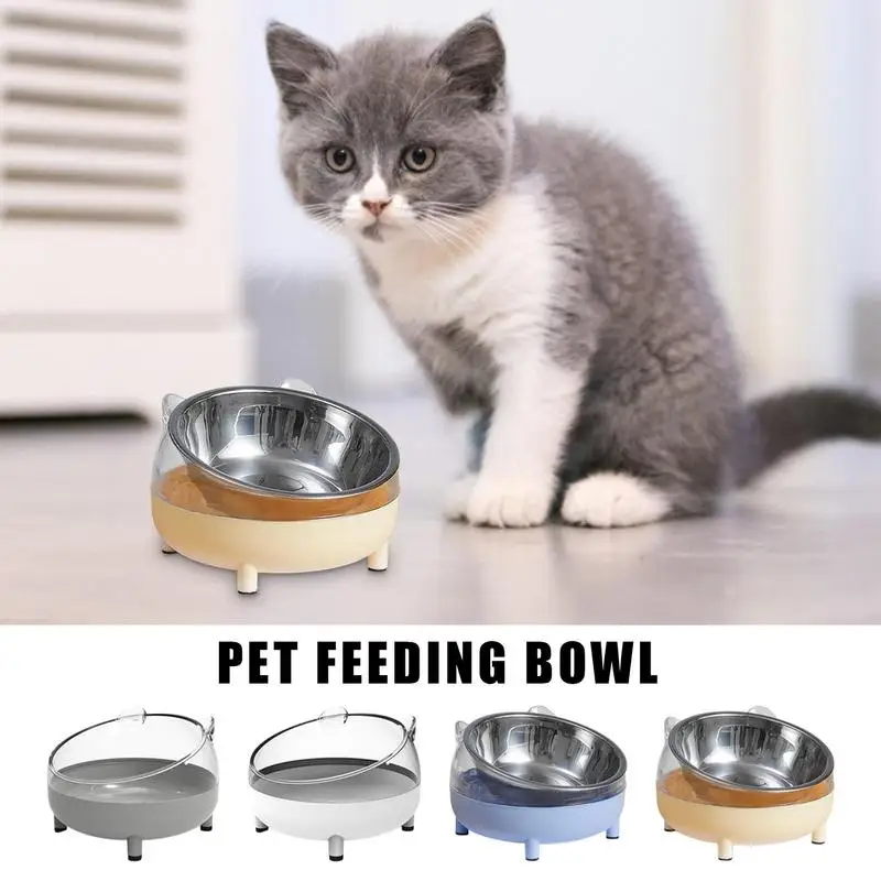 

Raised Cat Food Bowls Anti Spill Tilted 45 degree Neck Protector Cat Pet Food Water Bowl With Cat Ear & 4 Legs Home Pet Supplies