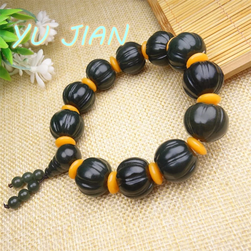 

Exquisite Bracelet Natural Hetian Green Jade Hot Selling Pumpkin Fumelon Bangle Men's Women's Fashion Jewelry Lucky Gift Accesso