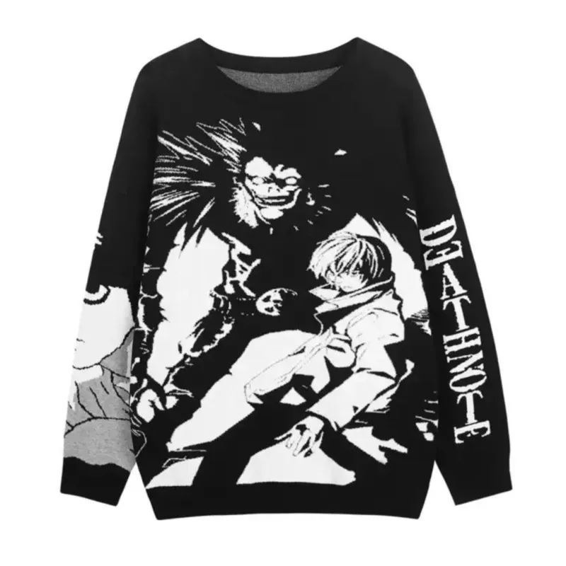

Вязаный свитер Goth Death Note в стиле Харадзюку, пуловер с японским мультяшным рисунком, зимний уличный свитер в стиле 1920-х, хлопковый свитер для мужчин и женщин