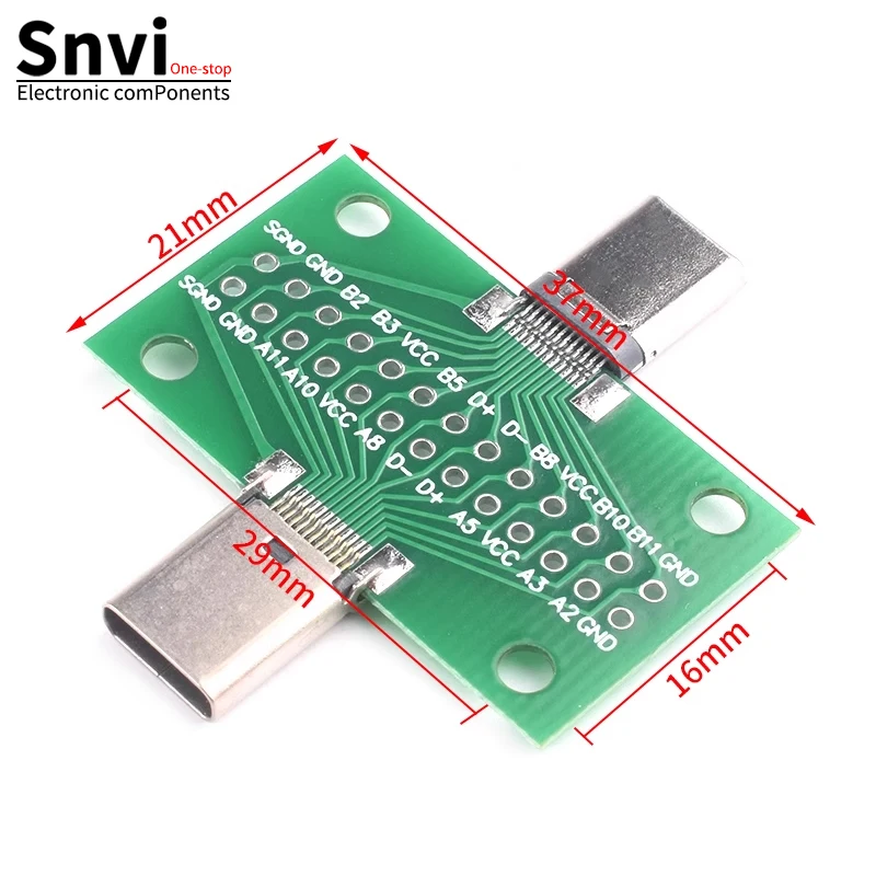 Snvi Type-C папа-мама USB 3.1 Тестовый адаптер печатной платы типа C 24P 2 54 мм Разъем для