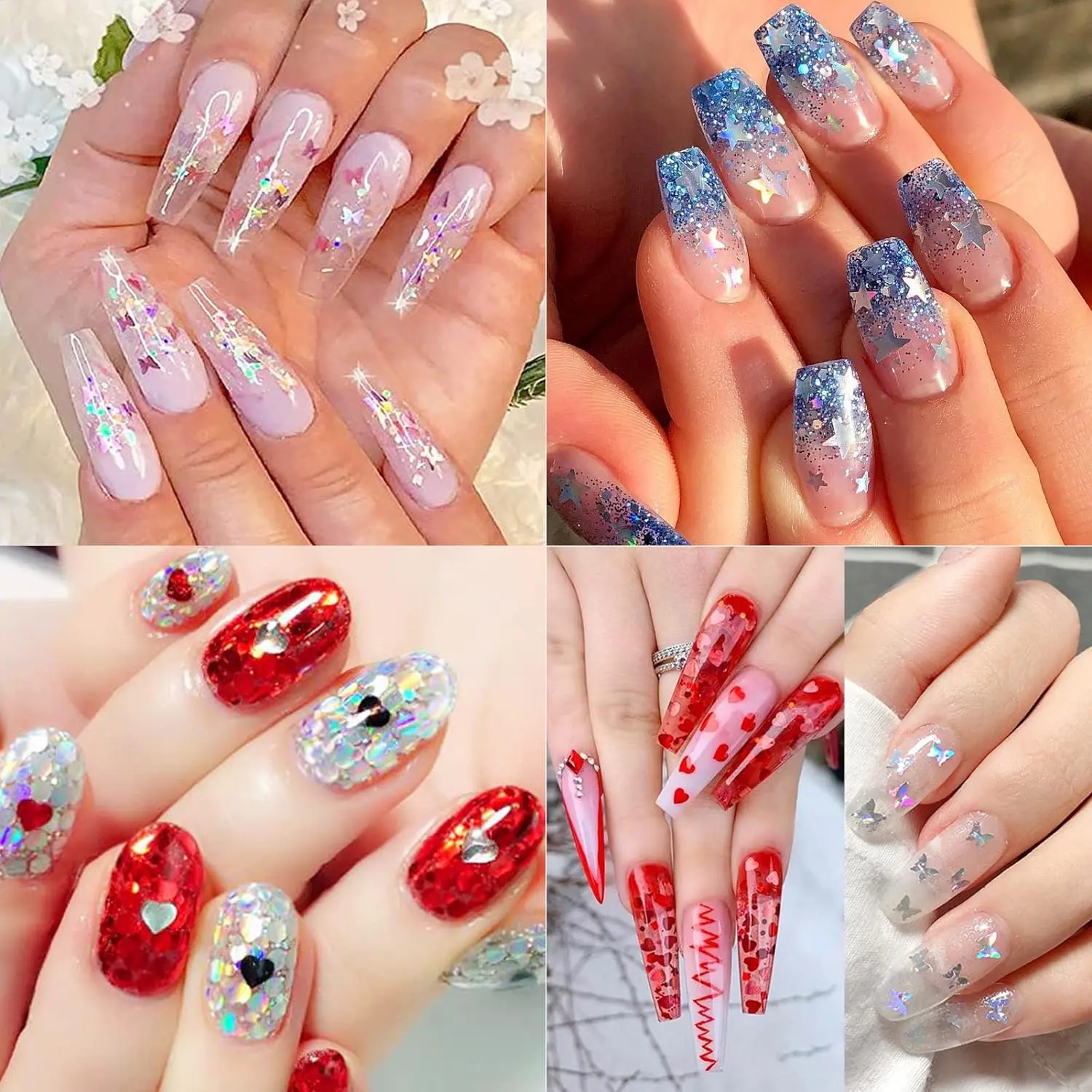 Серебряные блестки с четырьмя звездами 2 упаковки