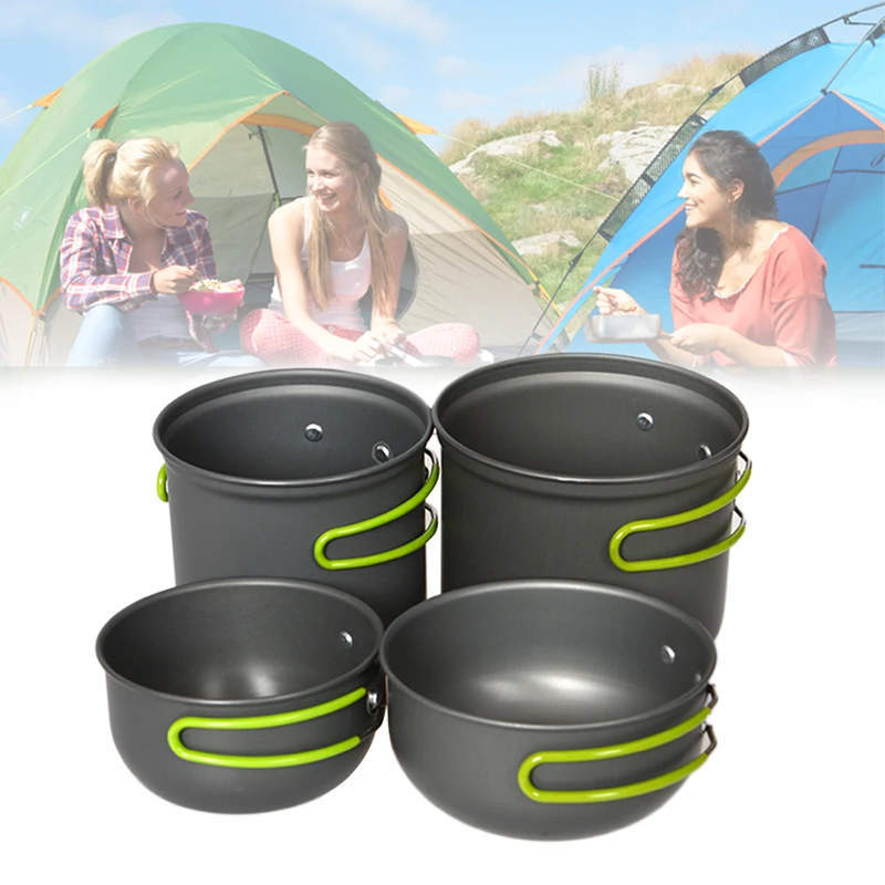 

Camping Set Of Dishes 4 Cooking Pot For Hiking Camping Fishing Tourism Outdoor Tableware Pot Saucepan Picnic Tools Camp Supplies