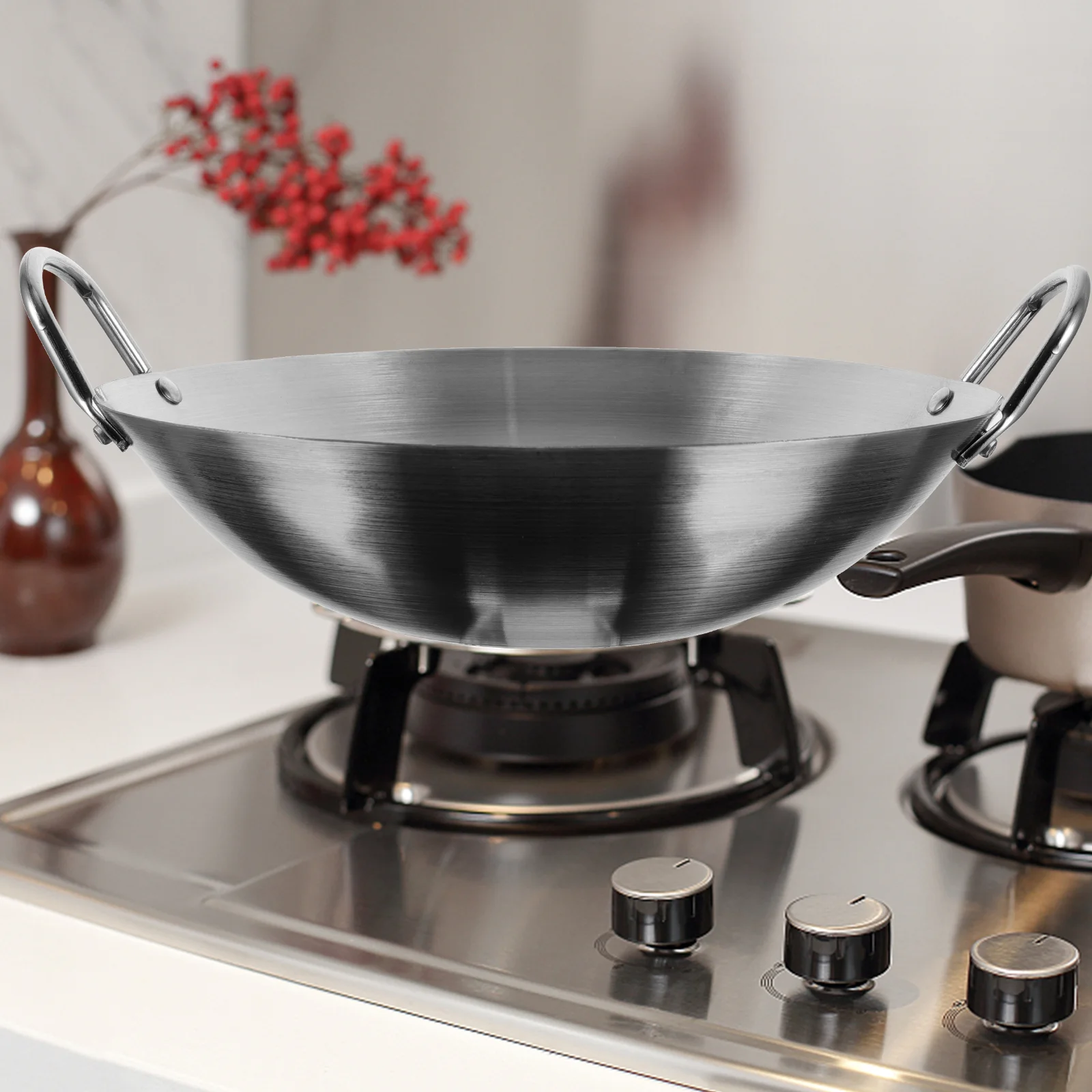 

Stainless Steel Wok Pot Lid Home Kitchen Utensil Cooking Utensils Multi-functional Frying Pan Accessory