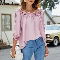 2022 summer new elegant shirt tops women lace stitching square collar loose casual half sleeve shirt chic ladies pullover blouse