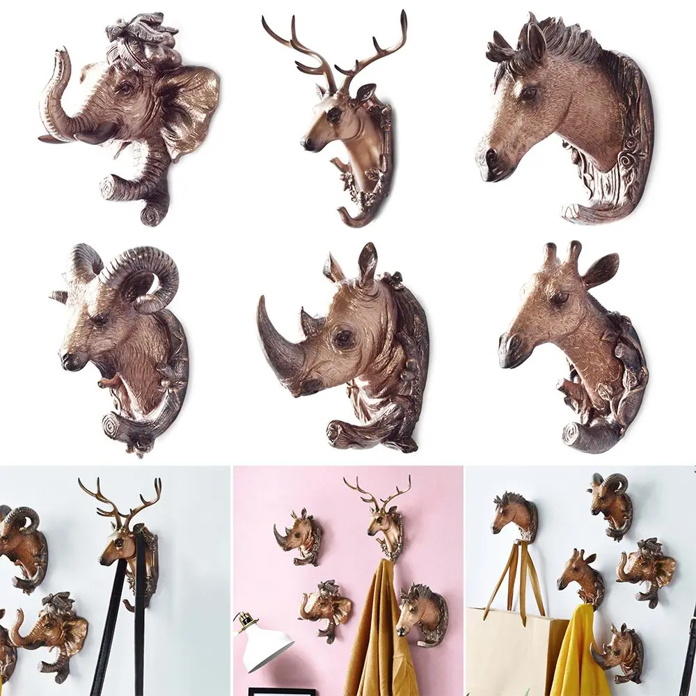 

Home Decor Nordic Vintage Clothes Hat Hook Deer Head Antlers Wall Hanger Resin Animal Hooks Bag Holder Storage Rack