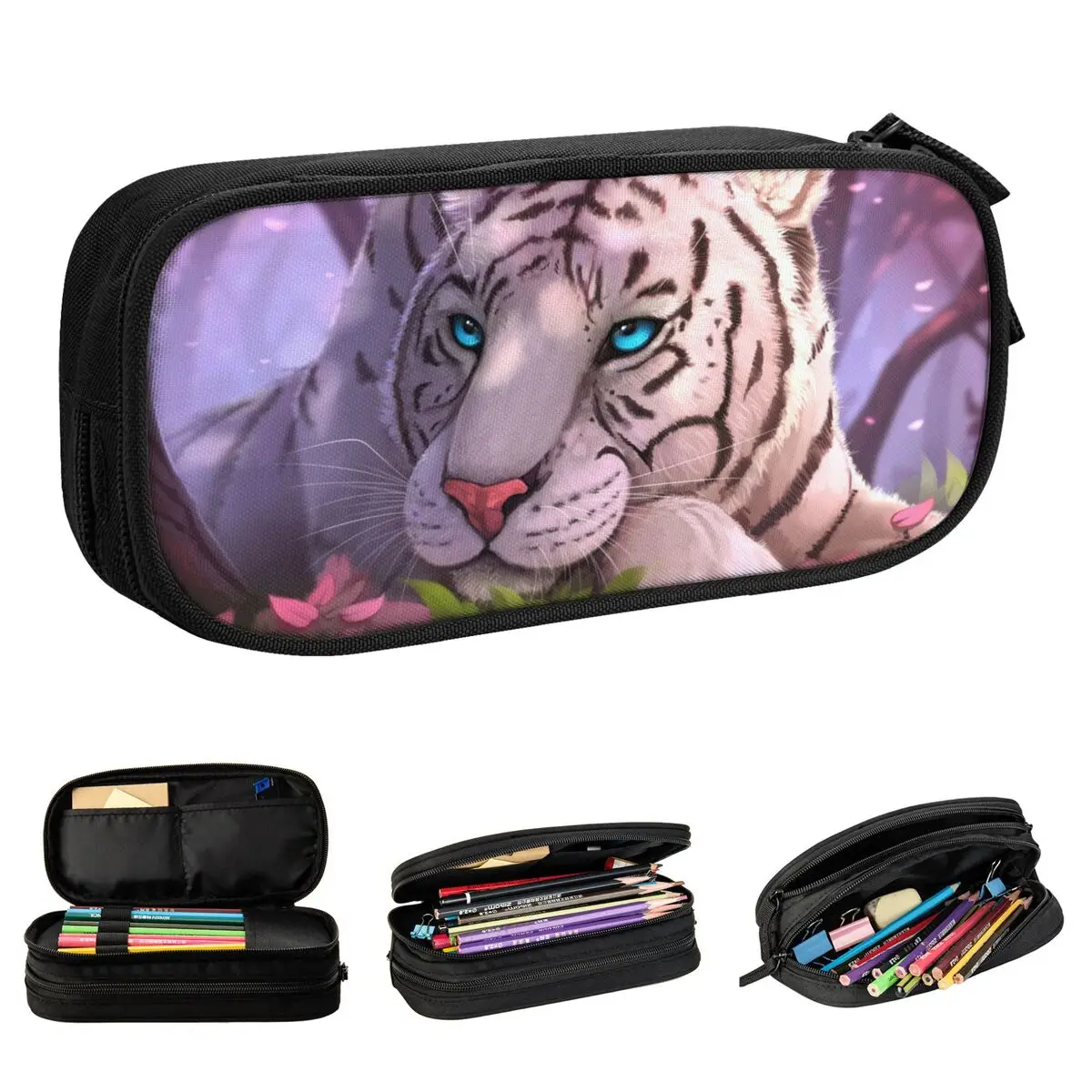 

Fashion Blue Eyes White Tiger Pencil Cases Pencilcases Pen Box for Student Big Capacity Bag Students School Zipper Stationery