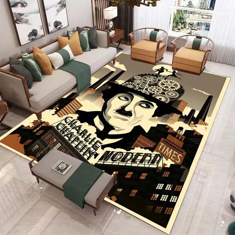 

Chaplin Comedy Movie 3D Rugs Living Room Soft Bath Mats Room Decor Rugs Bedroom Door Mats Area Rugs for Extra Cushions