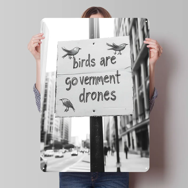 Птицы Правительные Дроны Знак Металлические Вывески Городские Пейзажи Плакат