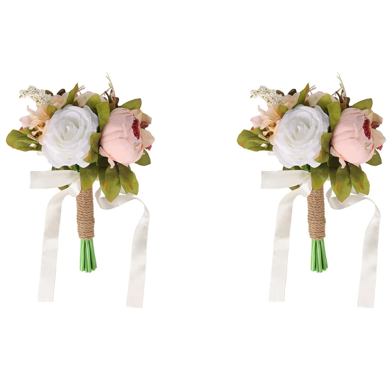 

2X свадебные искусственные пионы и розы шелковые свадебные букеты для невесты и подружки невесты, букет бросков