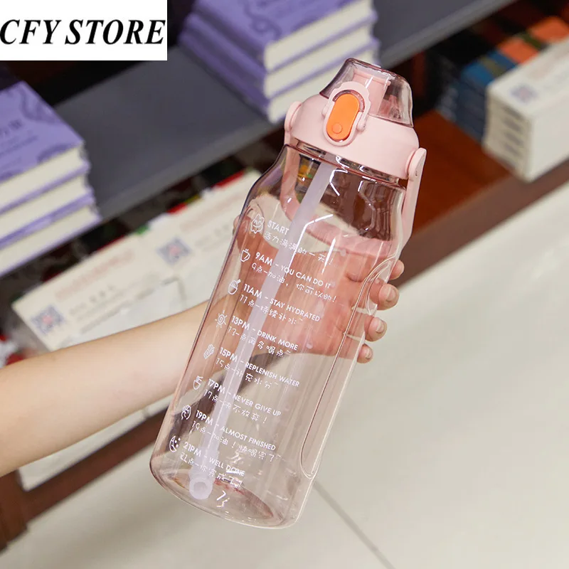 

2L Large Capacity Portable Plastic Water Bottles with Time Tips Outdoor Sports Water Bottle Leak-proof Bike Climbing