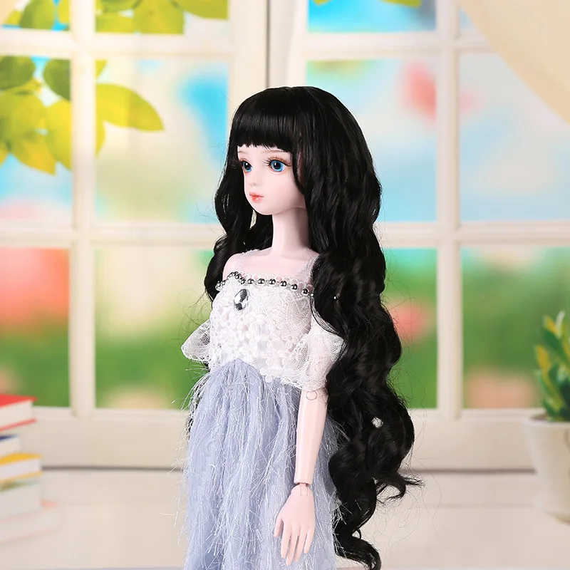 

Bjd Extra Soft Silk Black Long Wavy Styling DIY Gift Girlfriend Barbie Wig Doll Curly Head Cover