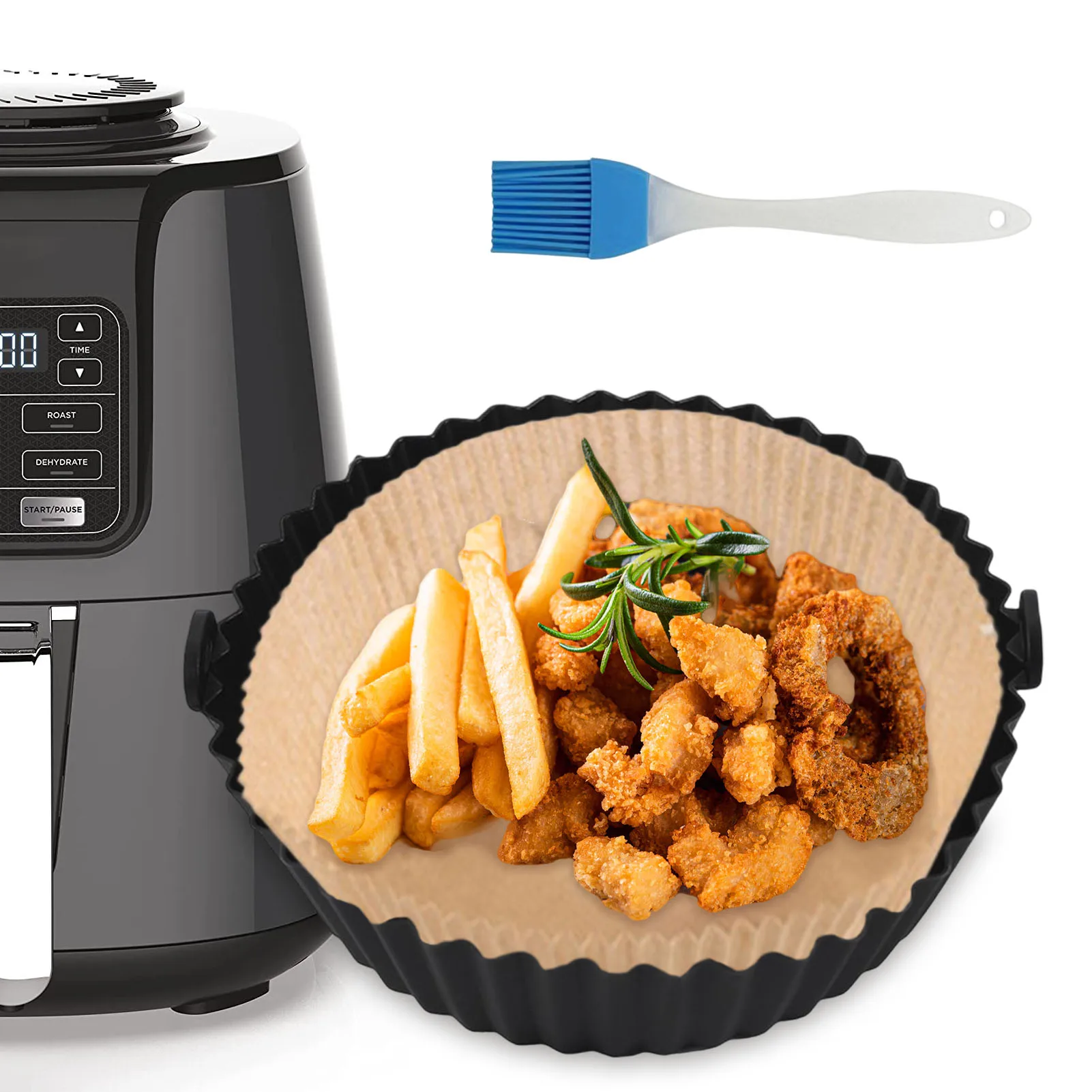 

Air Fryer Baking Tool Oil-Proof Paper Tray Non-Stick Baking Mat Reusable And Heat-Resistant Silicone Baking Pan Oil Brush Tool