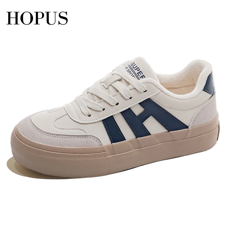 

HOPUS White Women's Sneakers Fashion Warm Plush Non-slip Sports Casual Shoes For Women 2023 New Breathable Flat Vulcanized Shoes