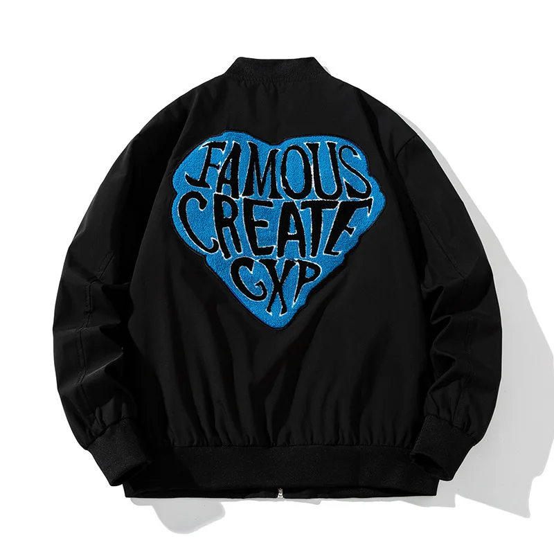 

Бейсбольная куртка с вышивкой для мужчин и женщин, уличная одежда в стиле ретро с надписью, корейское повседневное пальто в стиле Харадзюку, парная одежда в форме сердца