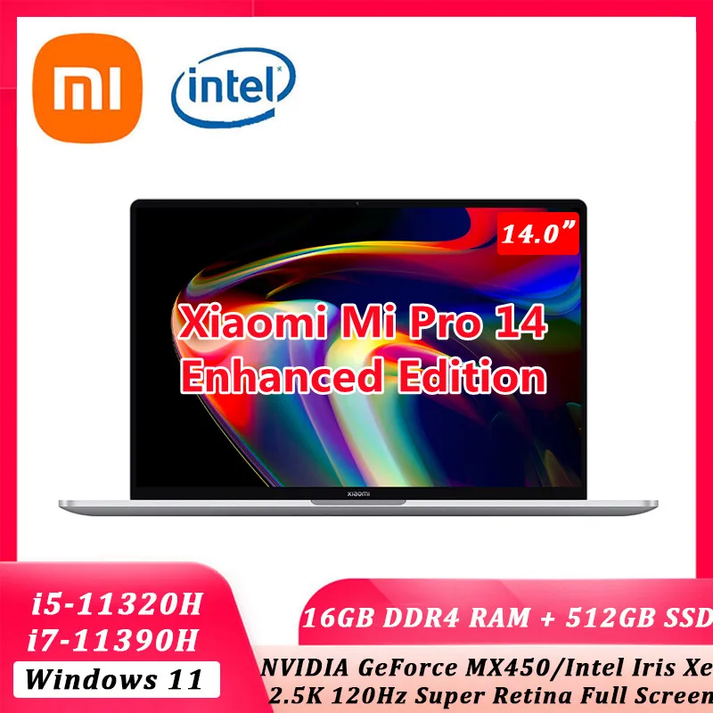 Xiaomi Mi Laptop Pro 14 intel Notebook Enchanced Edition i7-11390H/i5-11320H 16GB+512GB MX450/Iris Xe 120Hz 2.5K Screen Computer