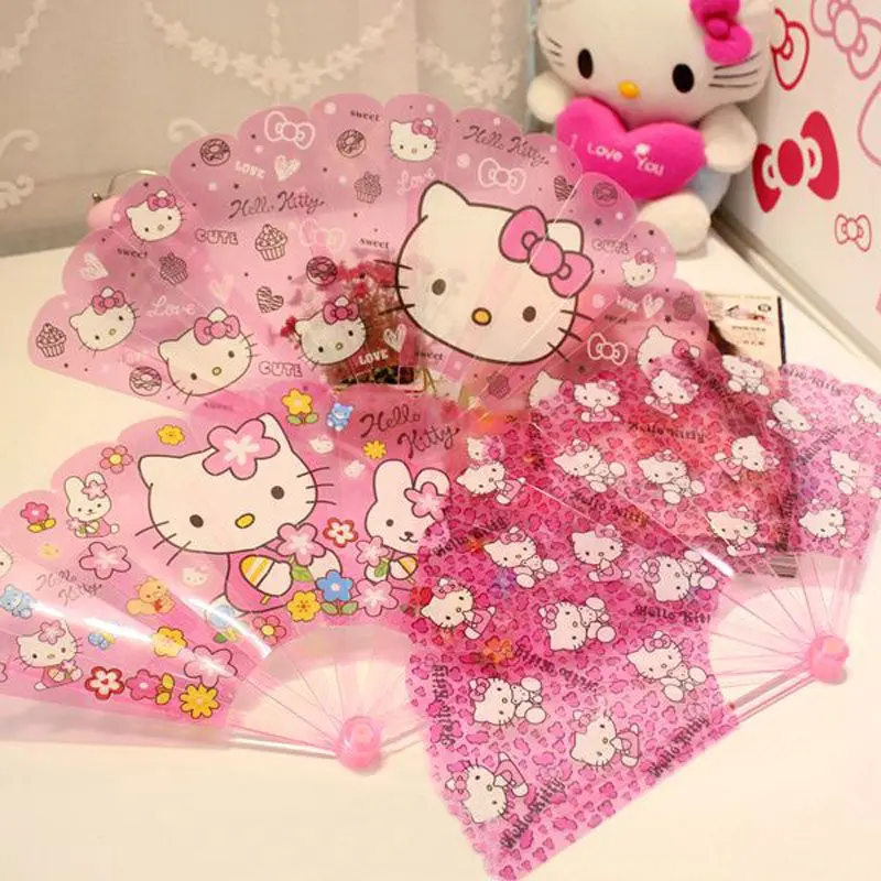 

Summer Kawaii Hello Kitty Fan Cartoon Folding Fan Anime Classical Folding Fan Plastic Accessories Cute Cool Fan Children's Gift