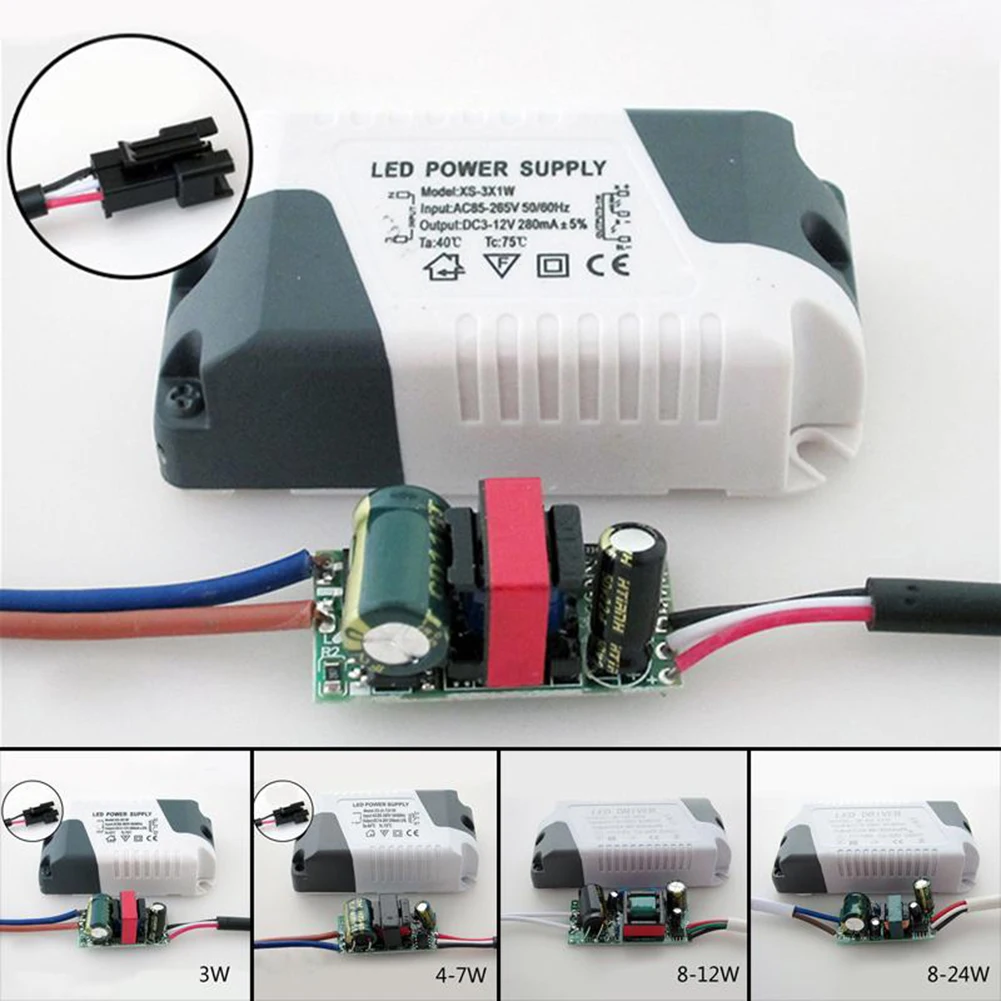 

LED Lamp Driver 3w 4-7w 8-12w 8-24w LED Power Supply Adapt AC85-265V Constant Current LED Lights Transformers Driver For LED