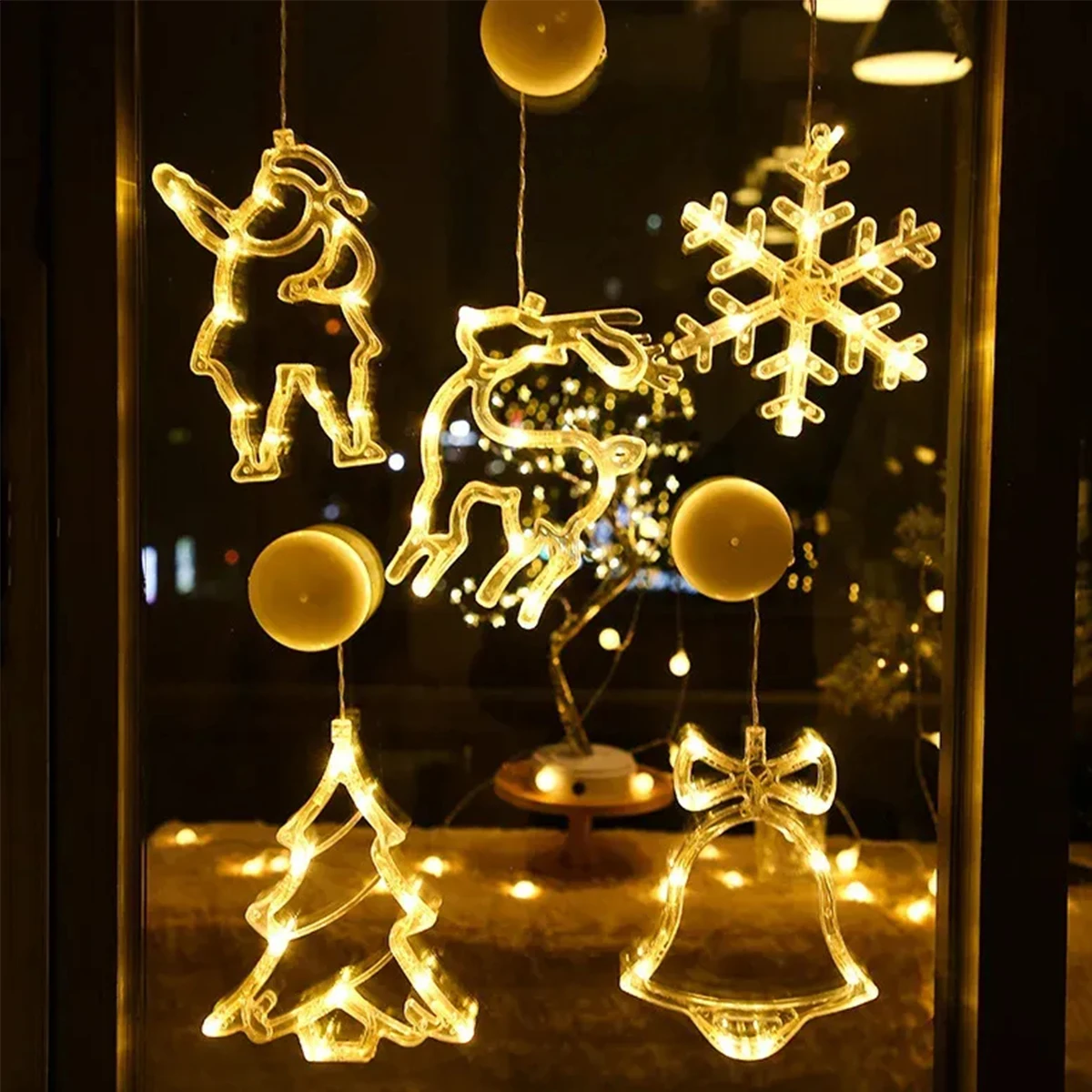 Лед рождественские окна фонари батарейки электричество теплые тона присоски