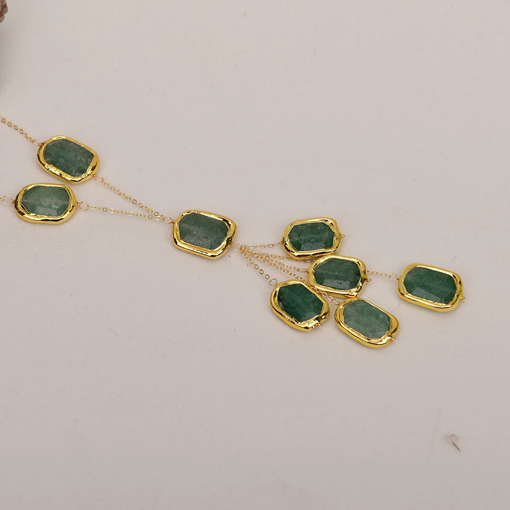 Фото Ожерелье G-G Natural Gems из зеленого клубничного кварца с позолотой 24K, цепочка с камнями, символ удачи, женское украшение №4