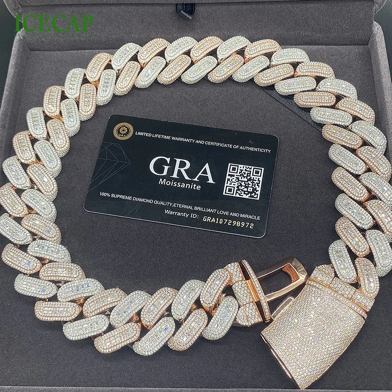 Персонализированная кубинская цепочка из розового золота с муассанитом Icecap