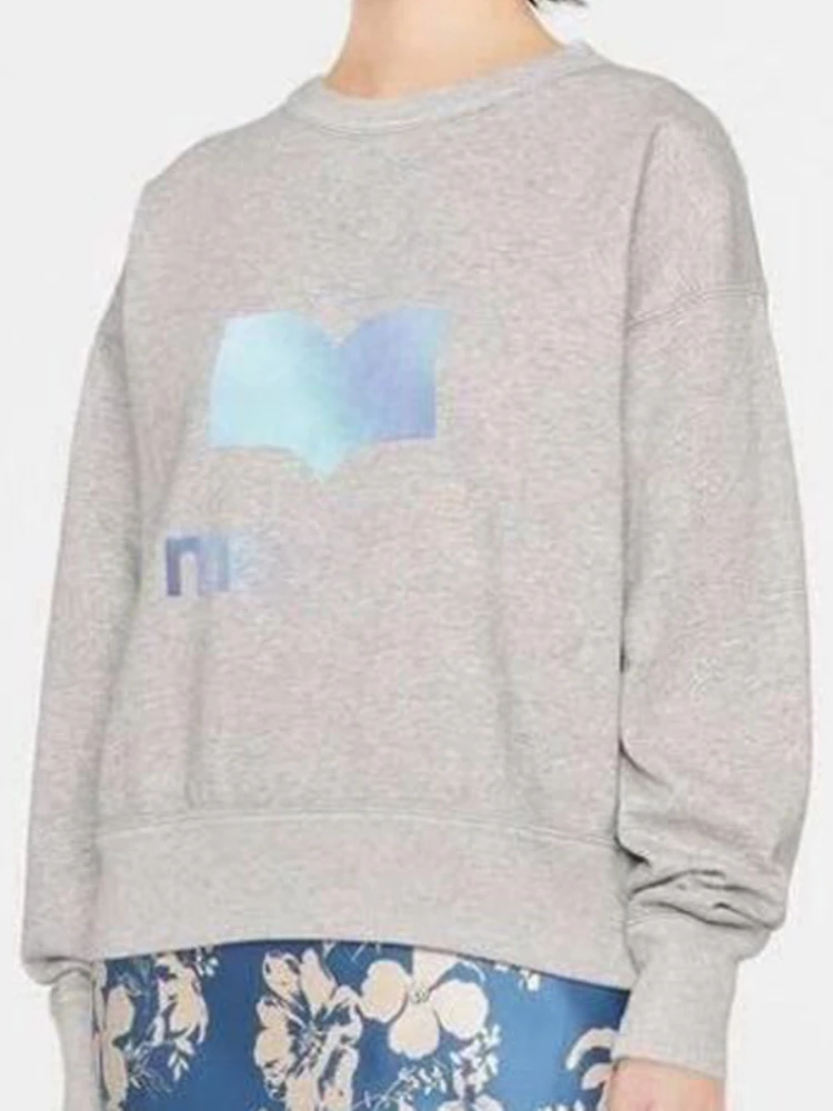 

2022 Spring Autumn New Text Printing Round Neck Grey Sweatshirt Women Long-sleeved Sweater Pullover