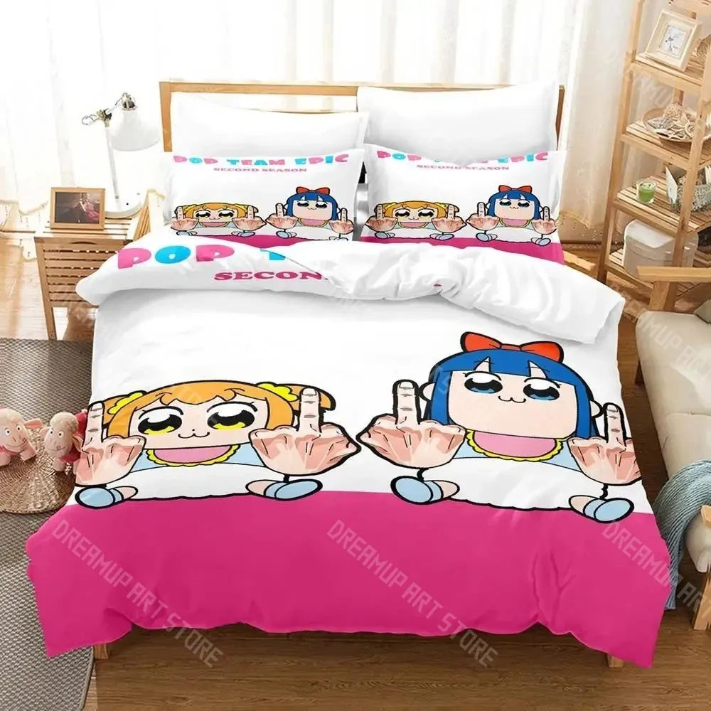 Фото Комплект постельного белья Pop Team Epic Poputepipikku с 3D-принтом для мальчиков и девочек, пододеяльник, наволочка, размеры Twin, Queen, King, Full, Single, Double №4