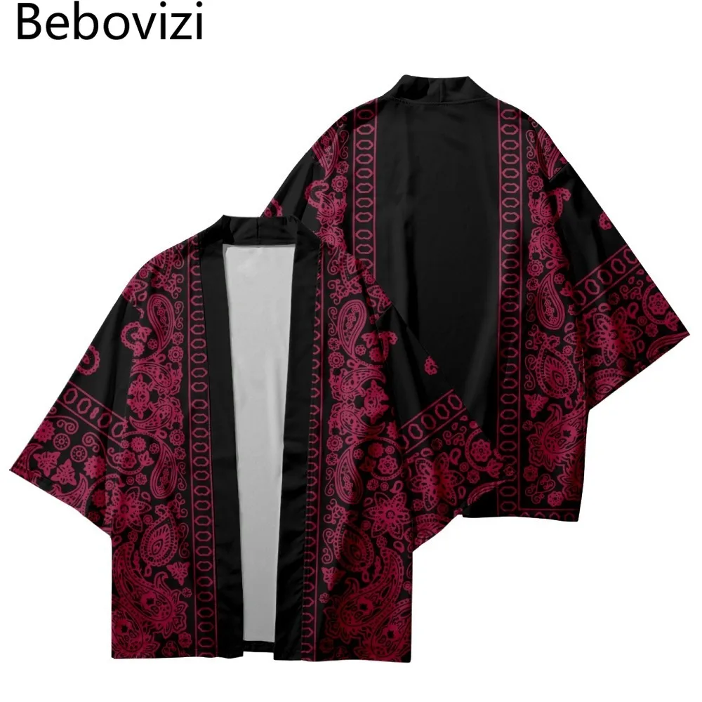 

Cosplay Cardigan Yukata Shirt Red Cashew Flower Print Traditional Kimono Men Women Japanese Samurai Haori Plus Size 4XL 5XL 6XL