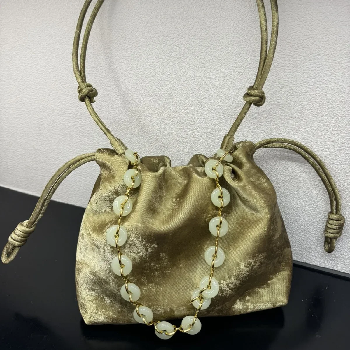 Винтажная мягкая кожаная сумочка Loe Family для фламенко сумка на шнурке с цепочкой в