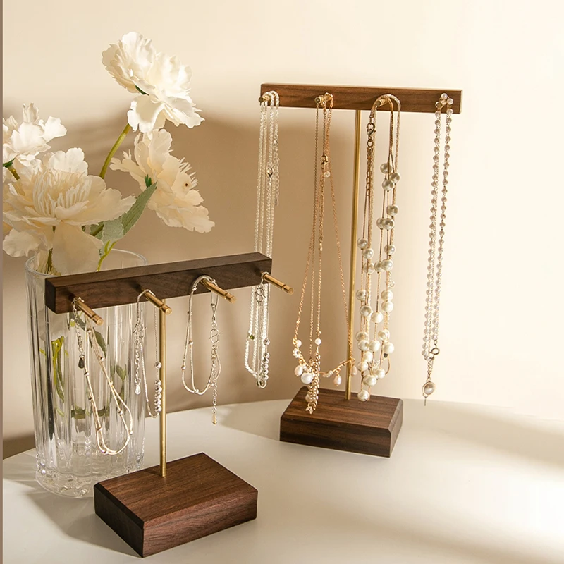 

T-образная деревянная полка орех для ювелирных изделий, подставки для ювелирных изделий, держатель для сережек, браслетов, органайзер для ож...