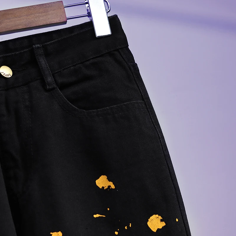 Дизайнерские женские свободные джинсовые брюки в стиле бойфренда с рисунком |