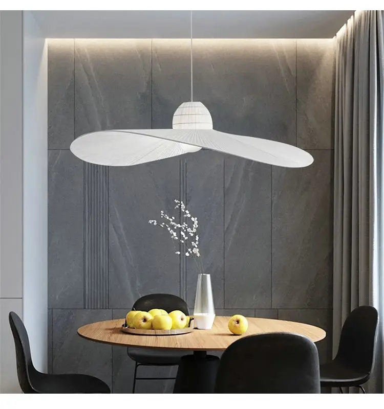 

Modern Vertigo Straw Hat Led Chandelier Art Designer White Pendant Lamp Hanging Light Fixture For Living Bedroom Home Bar Decor