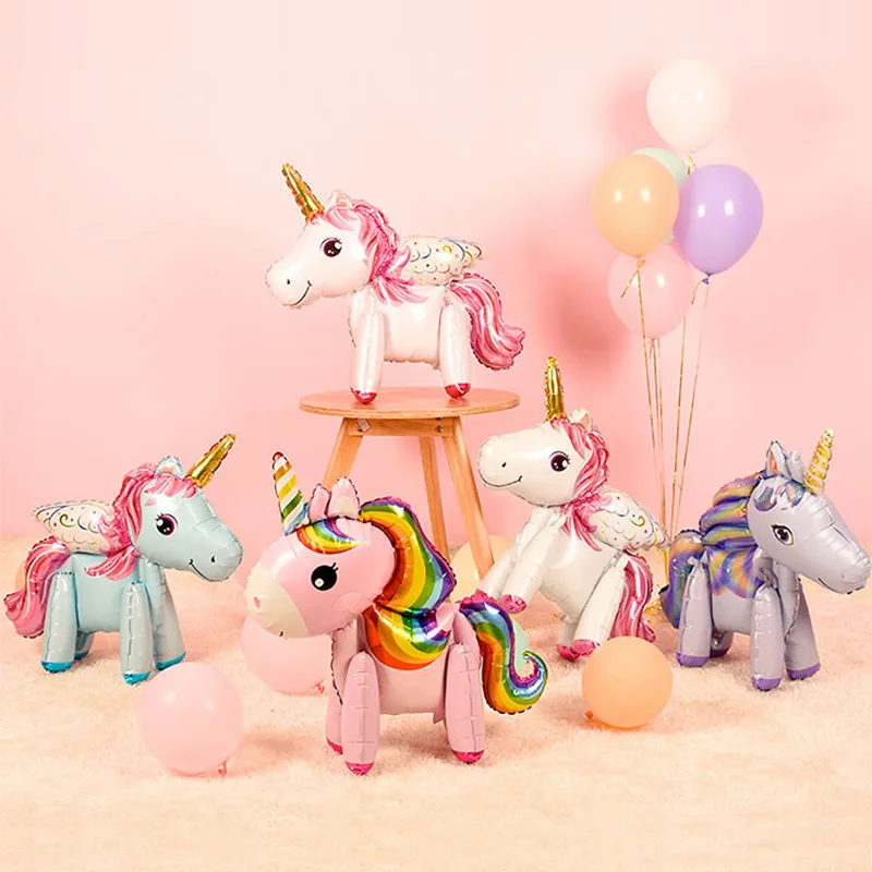 

2PCS Children's balloon decoration new 3D rainbow horse toy aluminum foil balloon birthday party cartoon aluminum film balloon