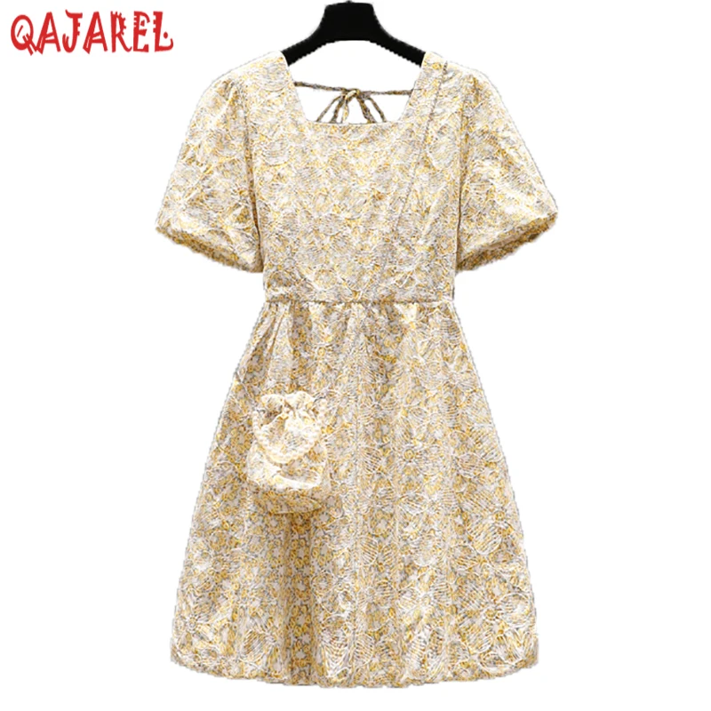 

Женское шифоновое короткое платье, элегантное облегающее пляжное жаккардовое платье с цветочным принтом, квадратным вырезом и открытой сп...