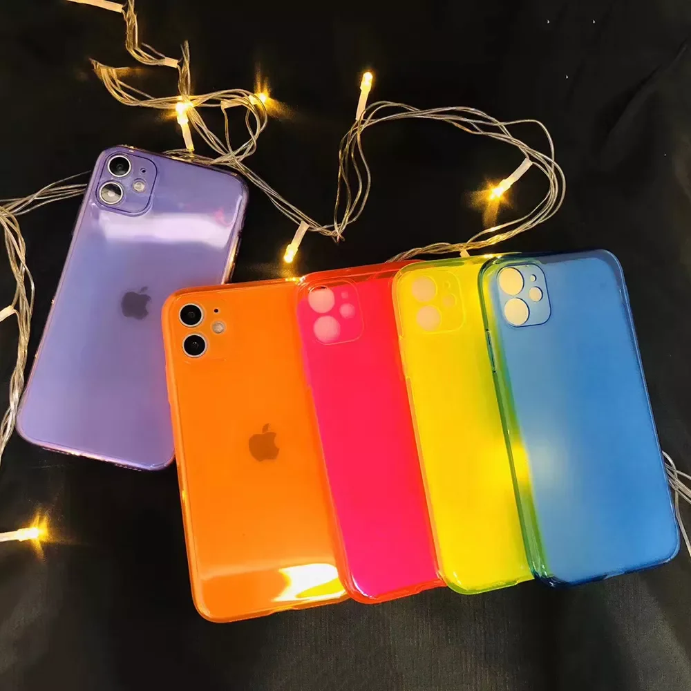 

Fashion Fluorescent Color Phone Case For iphone 11 12 13 Pro Max XR X XS Max 8 7 Plus SE 2020 Cover Luxury Cute Clear Soft Cases