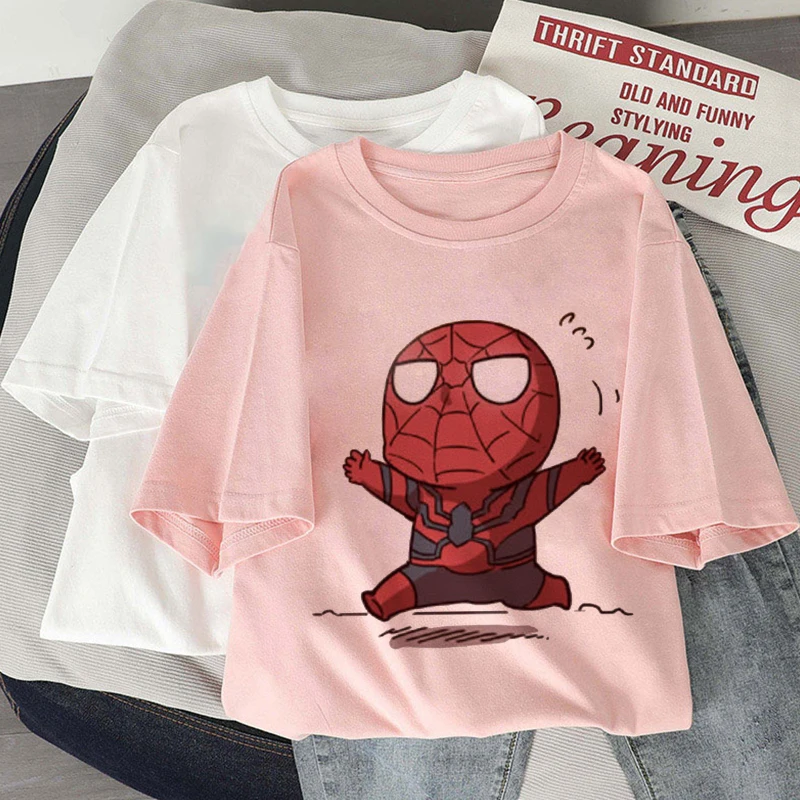 Spiderman Kawaii Print T-shirt Women Blusas Harajuku Aesthetics Pink Tops Tshirt Tee 2022 New Summer Fashion Y2k Female T Shirt images - 6