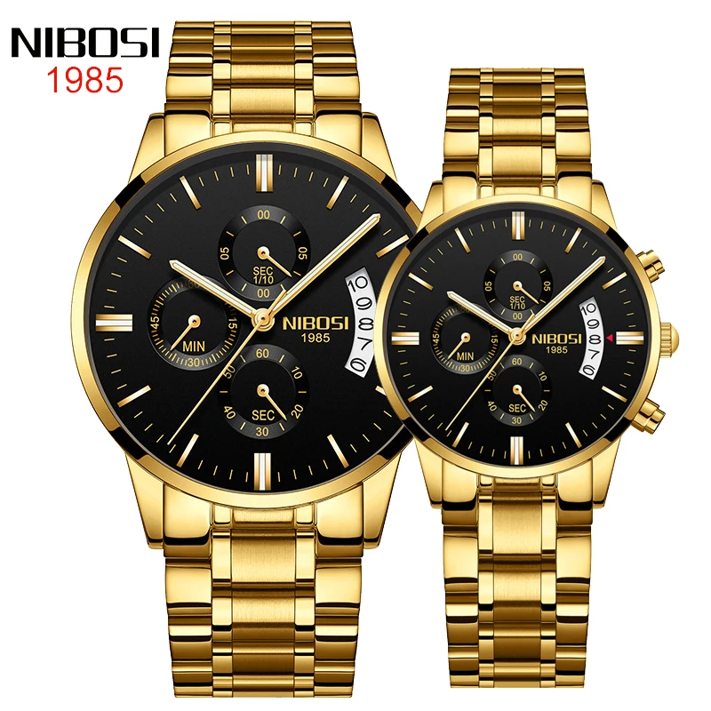 NIBOSI Chronograph Fashion Couple Watches For Men Women Lovers Top Brand Luxury Quartz Watch Waterproof Wristwatch Calendar