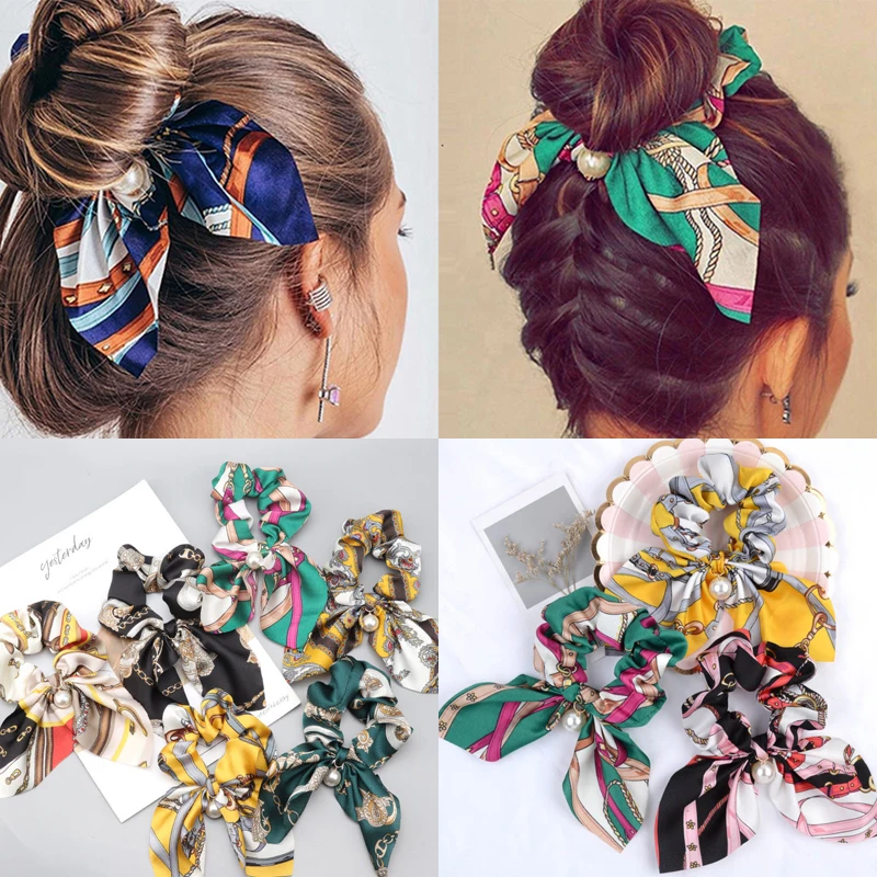 

Новинка шифоновые эластичные повязки для волос с бантом для женщин и девушек однотонные жемчужные резинки для волос повязка для волос зако...