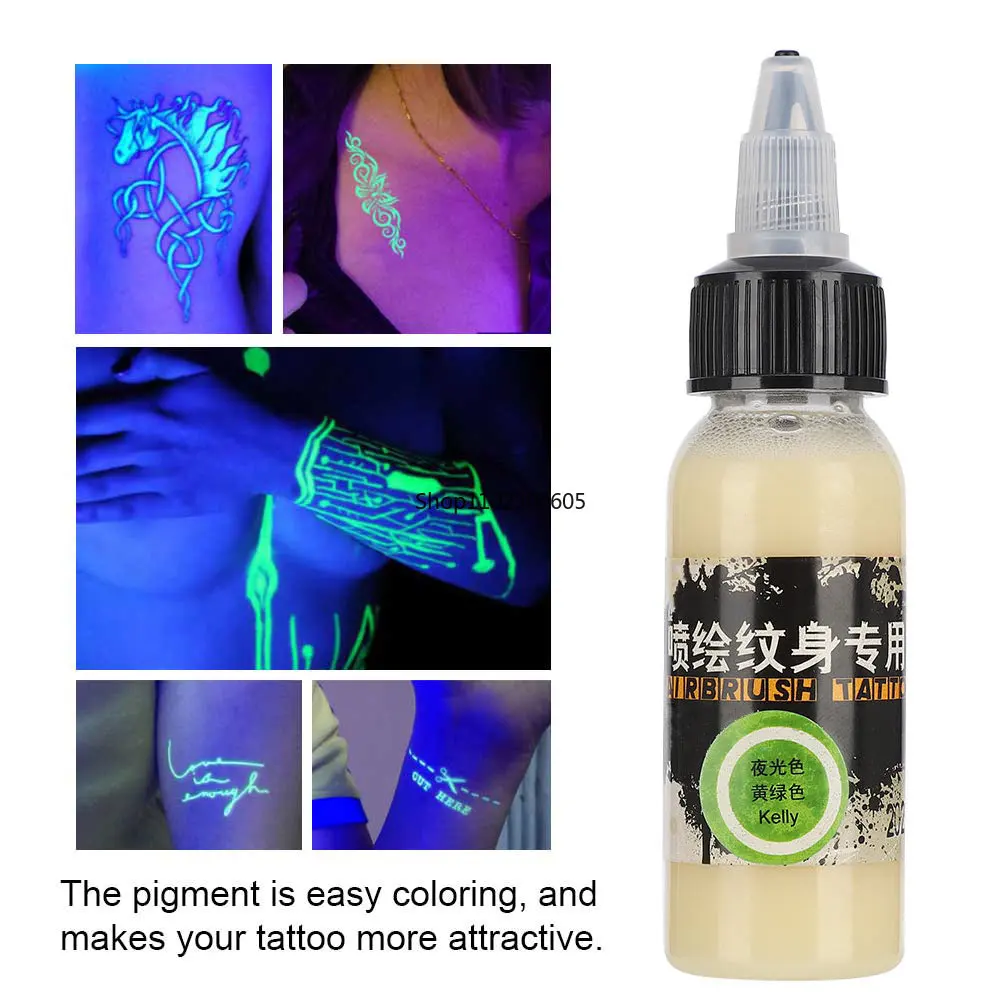 

30ml Disposable Temporary Night Light Tattoo Ink Professional Easy Coloring Body Colored Drawing Fluorescence Airbrush Pigment
