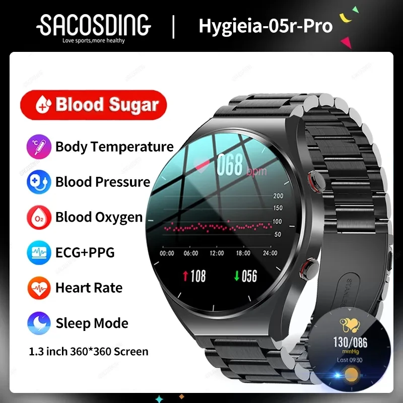 

New ECG+PPG Non-Invasive Blood Glucose Smart Watch Men Body Temperature Heart Rate Smartwatch Blood Pressure Sport Fitness Watch
