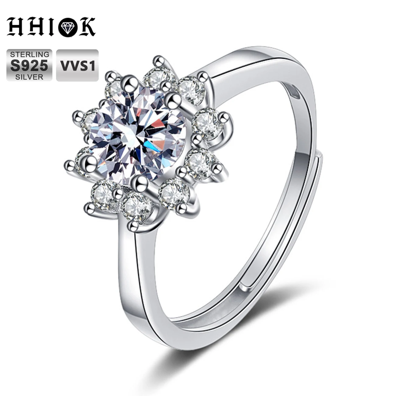 

HHIOK 2022 New Fashion High Quality S925 Silver Diamond Rings Moissanite Sunflower Women Engagement Rings