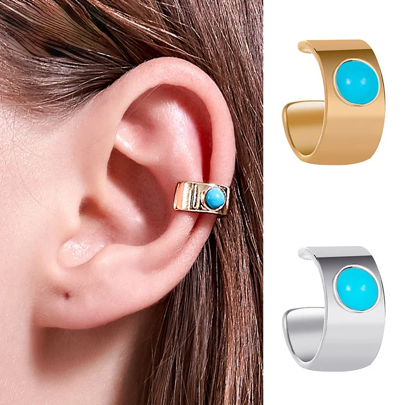 

Ethnic Earrings Fashion Turquoise Ear Clips Personality Cold Wind U-shaped Ear Bone Clip No Ear Pierced Earrings Female