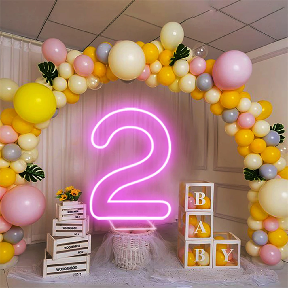 Neon Number 1 2 3  4 5 6 7 8 9 0 for Baby Birthday Party Wall Art Decor Light up LED Number Neon Sign 5V USB With Base