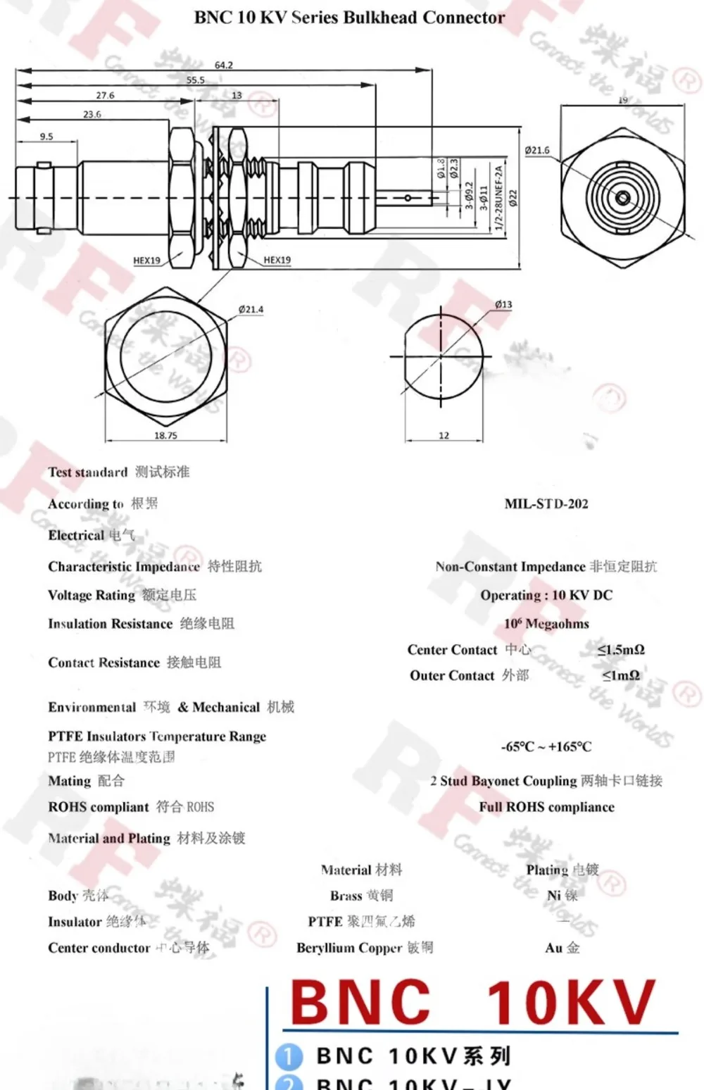 BNC10KV-C-K--3-4BNC женский разъем высокого напряжения 10000 SHV-M-JY 10000V 1065-1-2